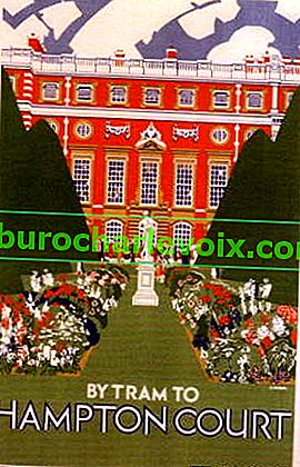 Tramvají do Hampton Court.  Plakát zarostlé soukromé zahrady z roku 1927